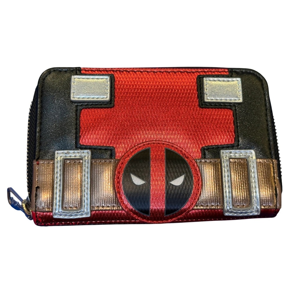 Marvel Loungefly Deadpool Metallic Red Black Zip Around Wallet Tactical Suit